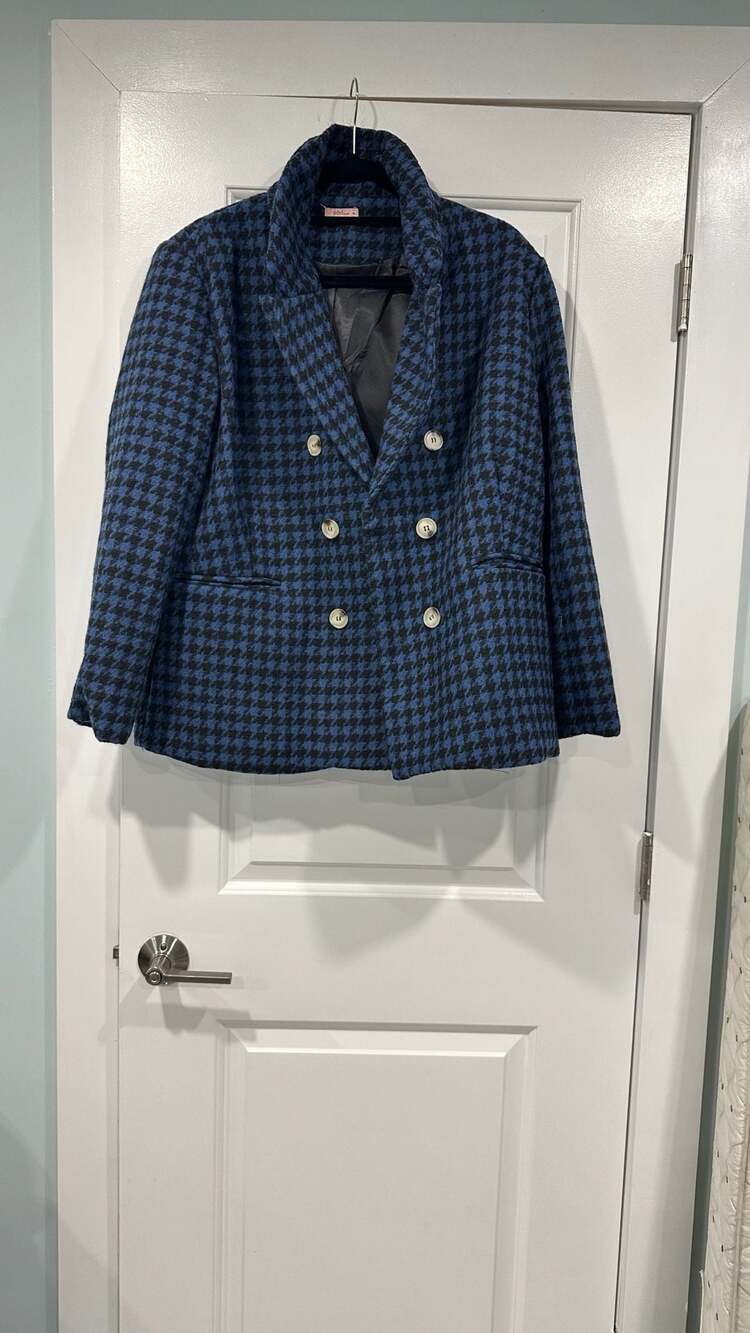 Udel New York Houndstooth Blazer Size XL Blue Black Double Breasted